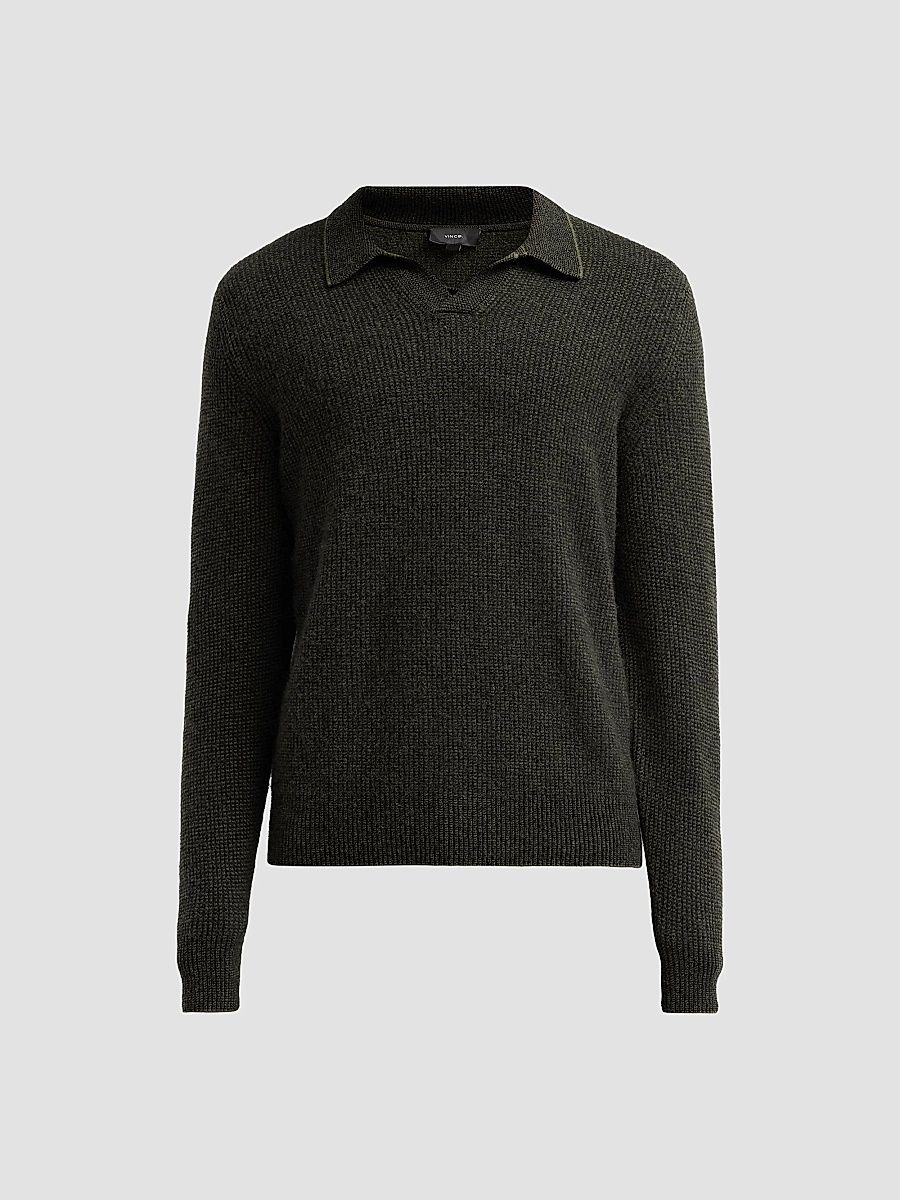Vince Men's Thermal Cashmere V-Neck Sweater - Night Leaf Black - Size XXL
