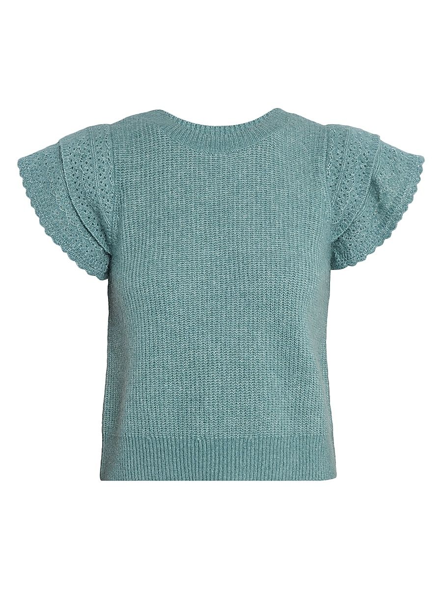 Women's Stasia Flutter-Sleeve Sweater - Teal - Size XL