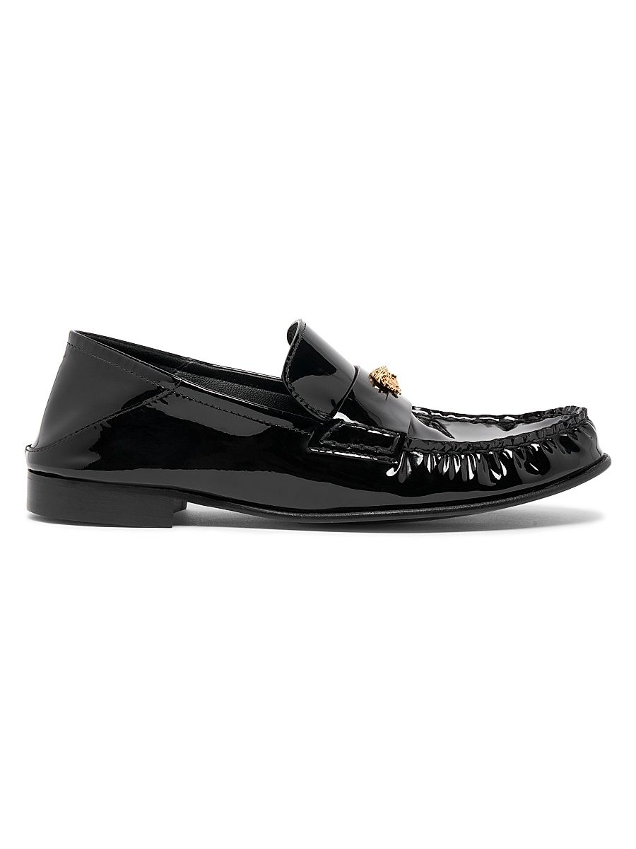 Women's 20MM Medusa Patent Leather Penny Loafers - Black Versace Gold - Size 11