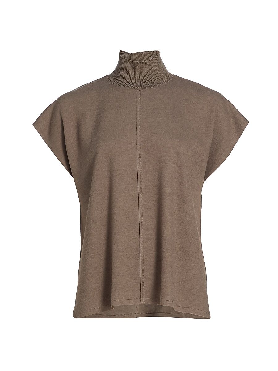 Women's Exposed Seam Cap-Sleeve Top - Mocha - Size XS