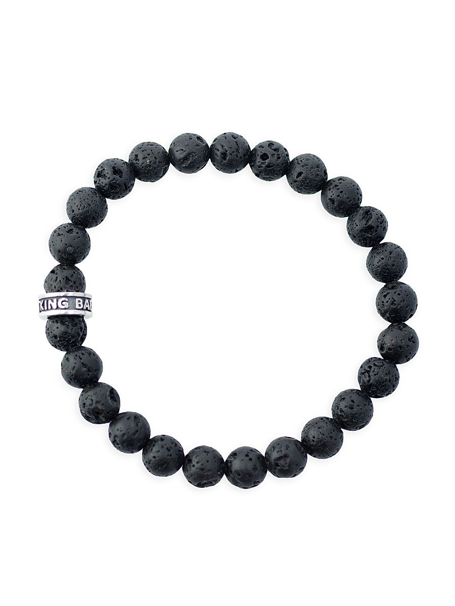 Men's Sterling Silver & Lava Rock Logo Ring Bracelet - Lava Rock - Size 8.75