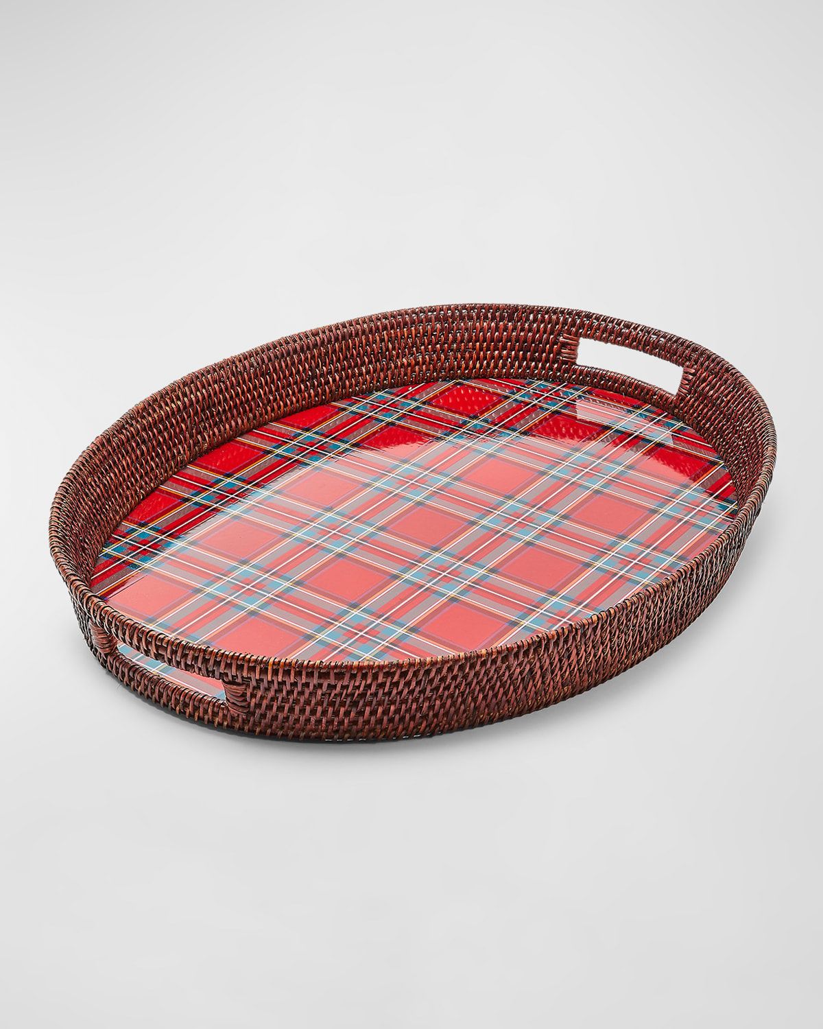 Tartan Rattan Large Serving Tray