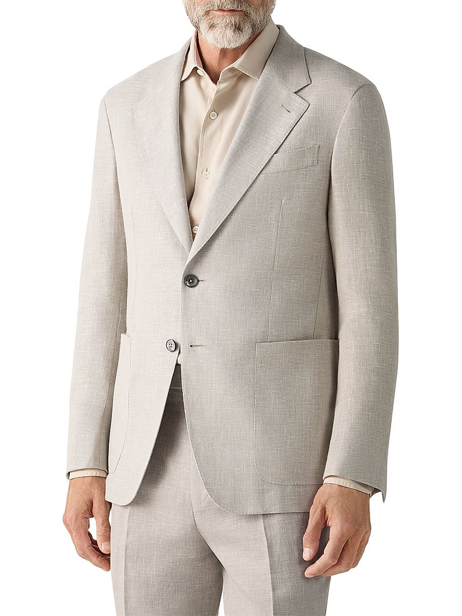 Men's Crossover Wool Linen and Silk Jacket - Light Beige - Size 38