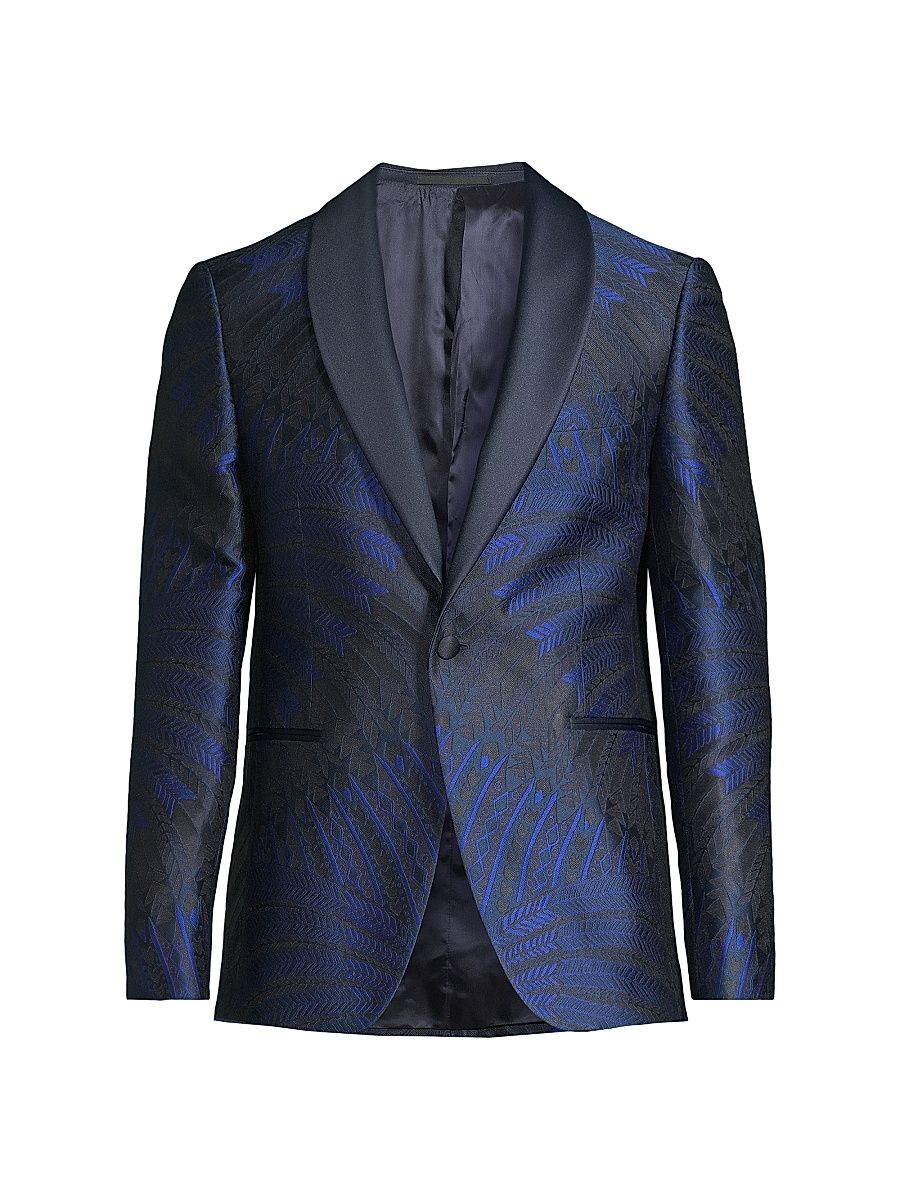 Men's Leaf Silk-Blend One-Button Dinner Jacket - Navy Multi - Size 48