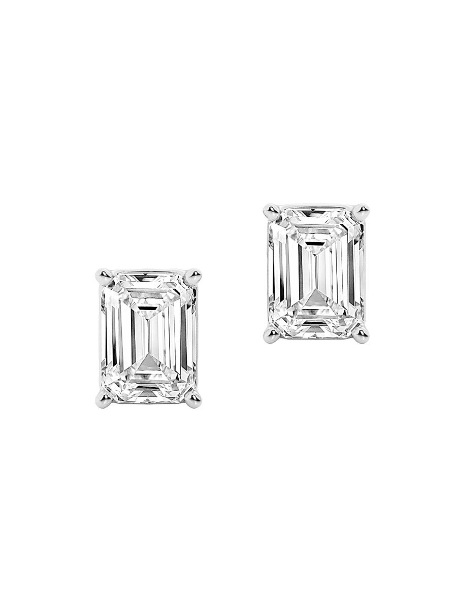 Women's 14K Gold & Emerald-Cut Lab-Grown Diamond Stud Earrings - White Gold - Size 1