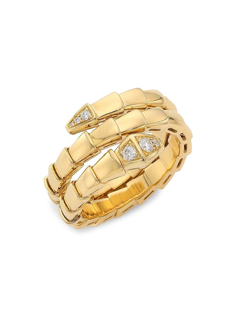 Women's Serpenti Viper 18K Yellow Gold & Diamond 2-Coil Ring - Yellow Gold - Size Medium