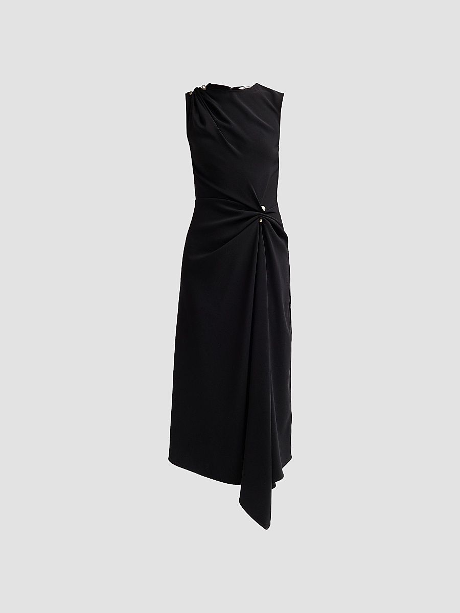 Women's Freja Asymmetric Draped Midi Dress - Black - Size 14