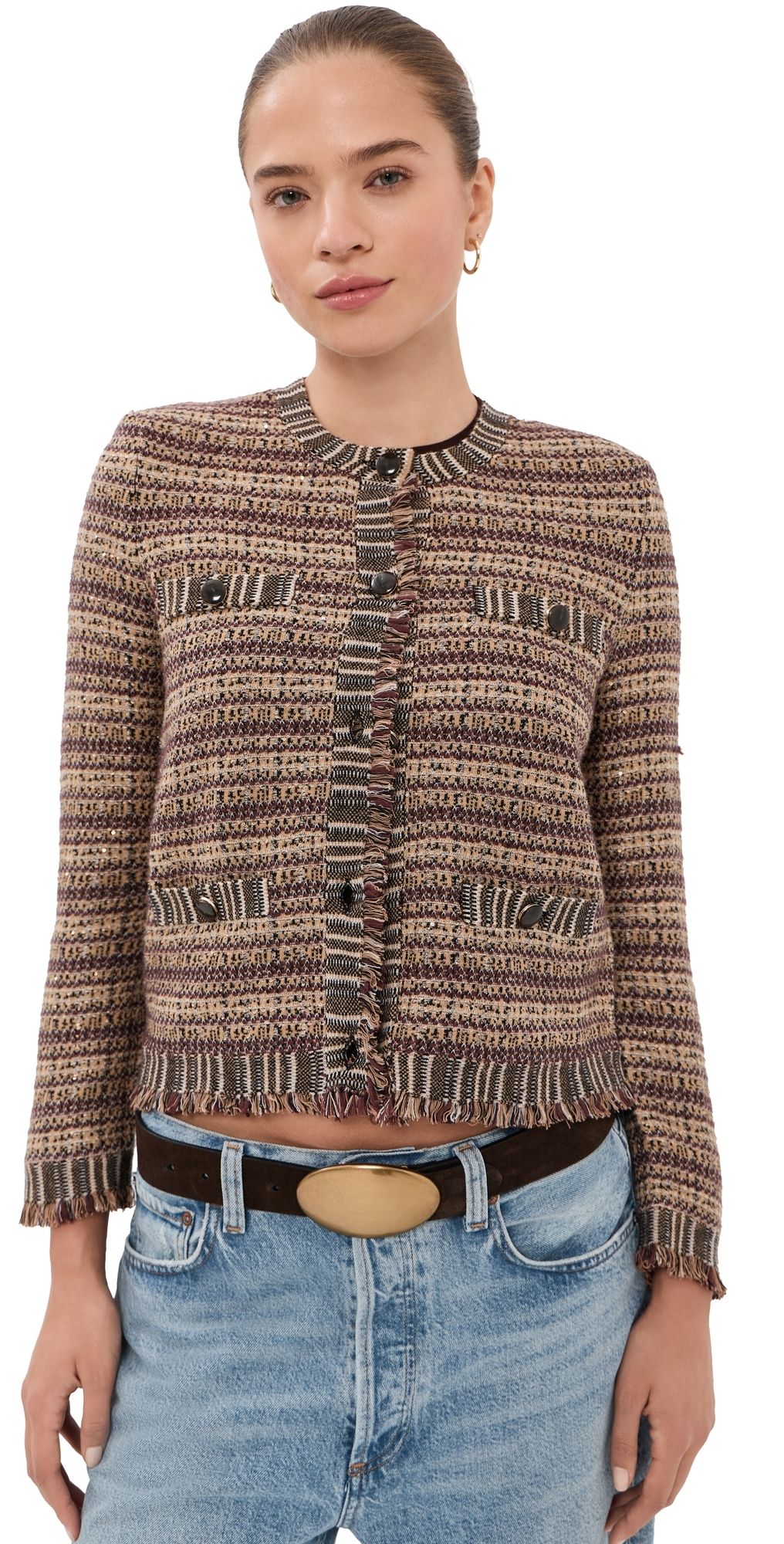 Veronica Beard Sariyah Knit Jacket Burgundy Multi S