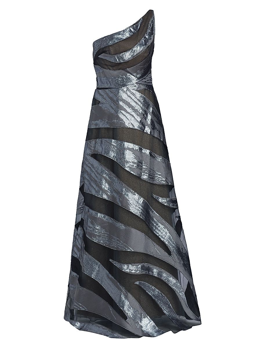 Women's One-Shoulder Burnout A-Line Gown - Slate Pewter - Size 12