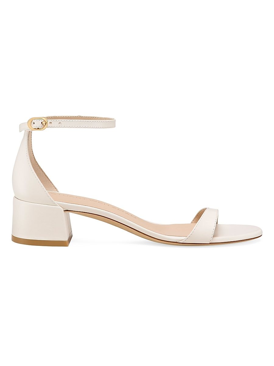 Women's Nudist Leather 35MM Block Sandals - Cream - Size 8.5