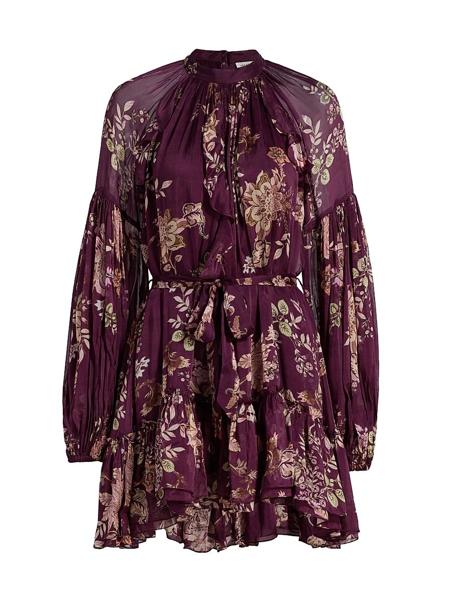 Women's Savi Ruffled Floral Minidress - Burgundy Floral - Size Large