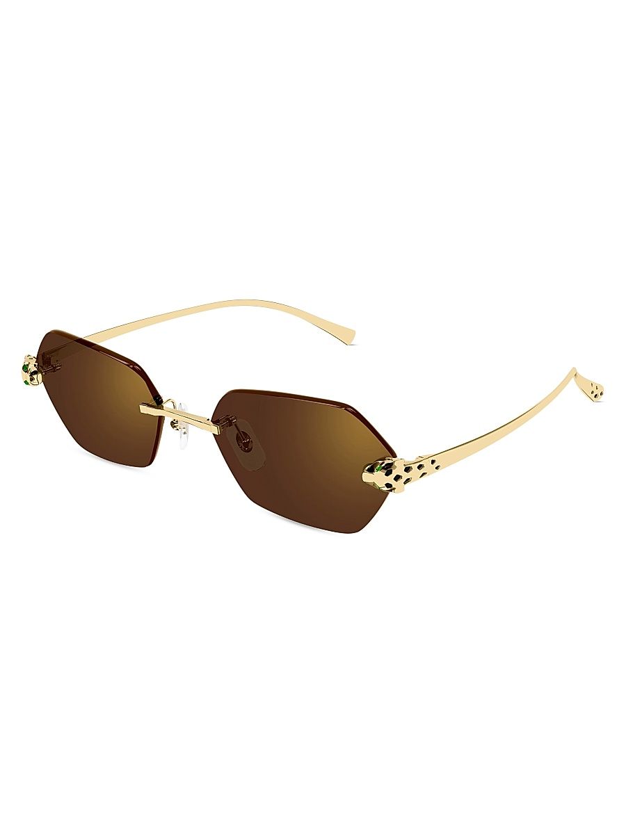 Women's Panthère Classic 55MM 24K-Gold-Plated Geometric Sunglasses - Gold Brown