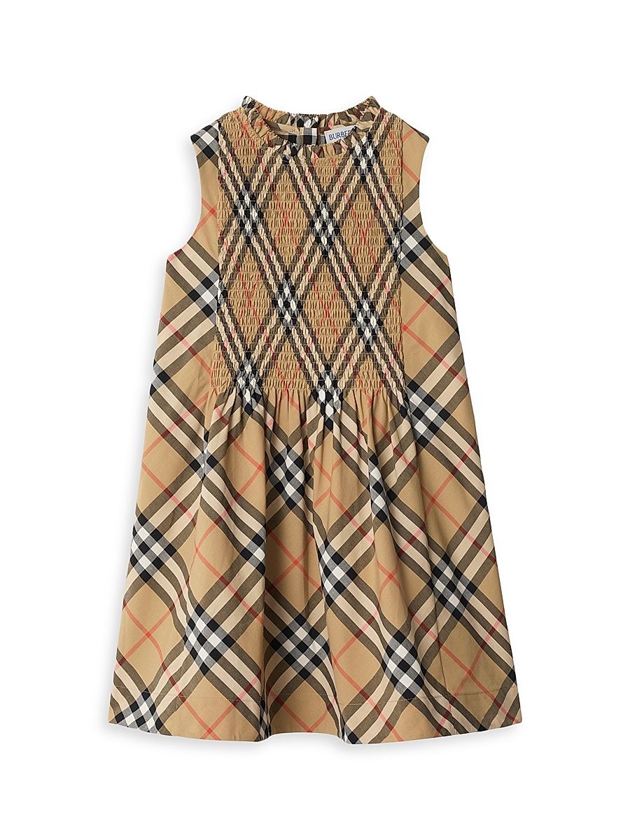 Baby Girl's, Little Girl's & Girl's Check Smocked Sleeveless Dress - Sand Check - Size 6 Months