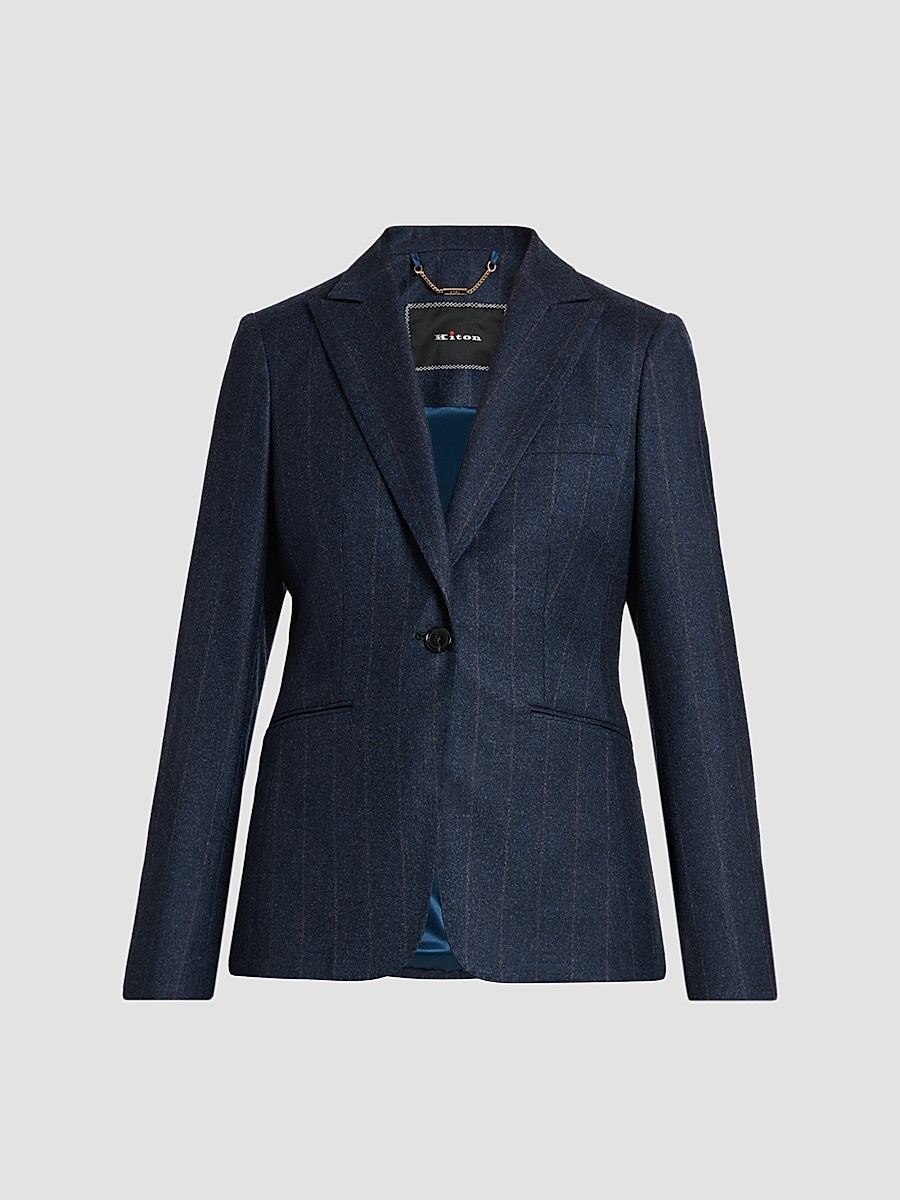 Women's Pinstripe Wool-Cashmere Blazer - Blue - Size 8
