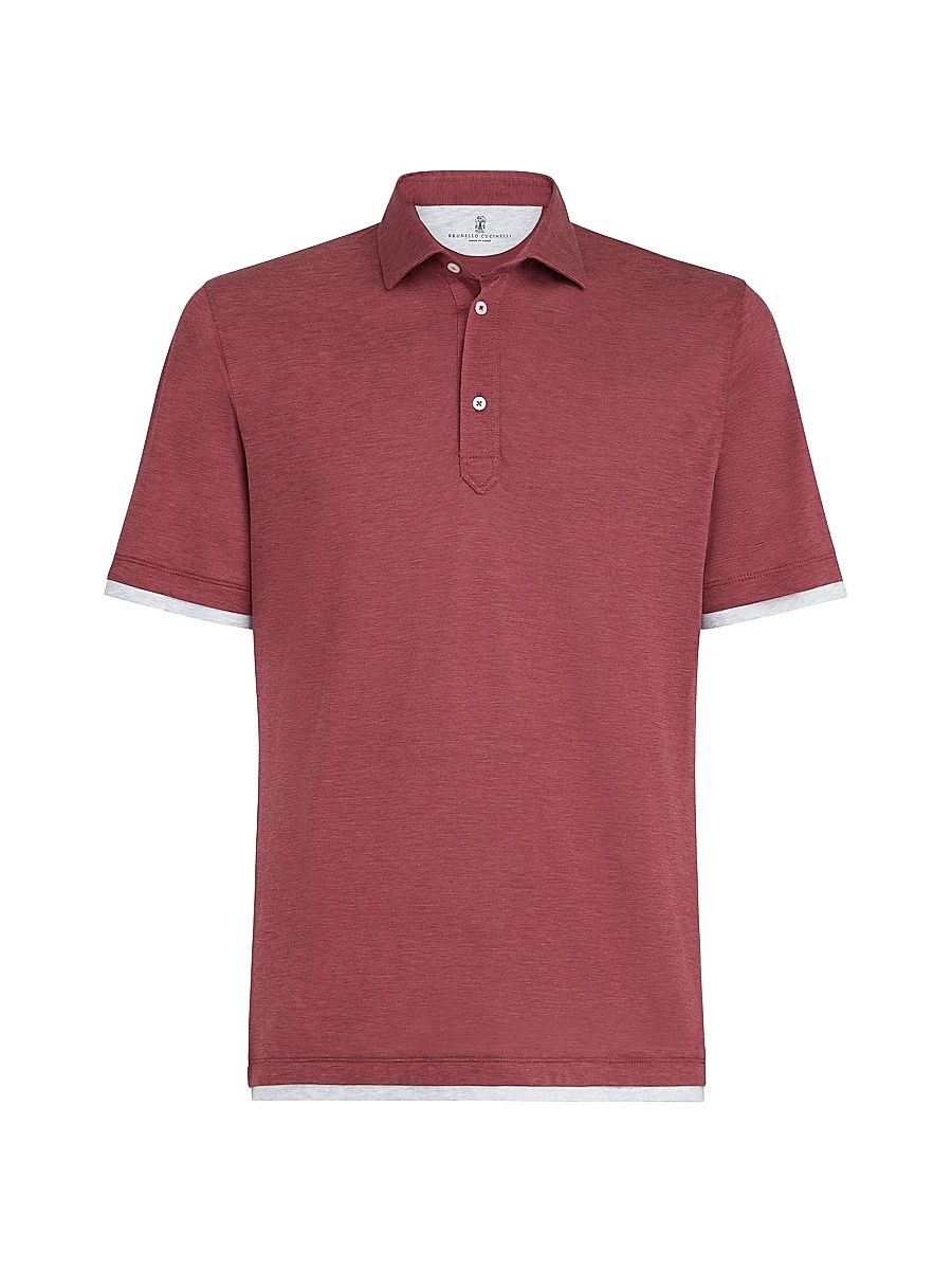 Men's Silk and Cotton Jersey Polo with Shirt Style Collar - Coral - Size Medium