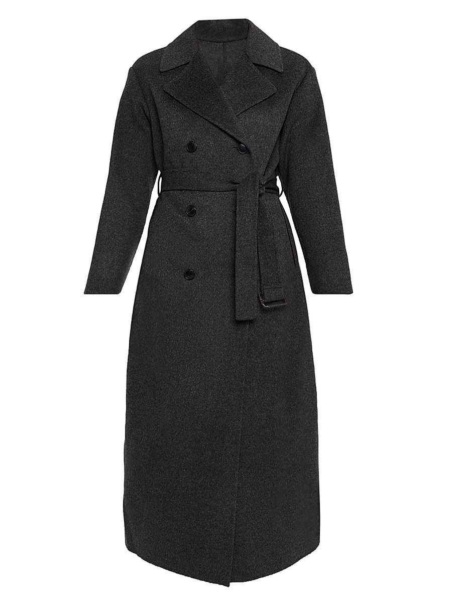 Women's Belted Wool-Cashmere Trench Coat - Gris Chine - Size 4