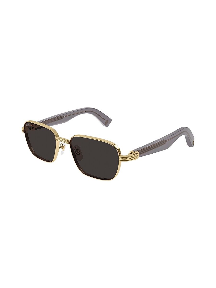 Men's Première De Cartier 53MM Square Sunglasses - Gold Black