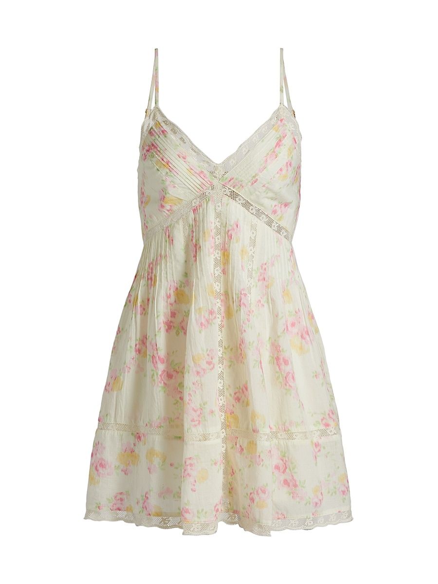 Women's Docila Floral Cotton Lace-Trim Minidress - White Peach - Size Large