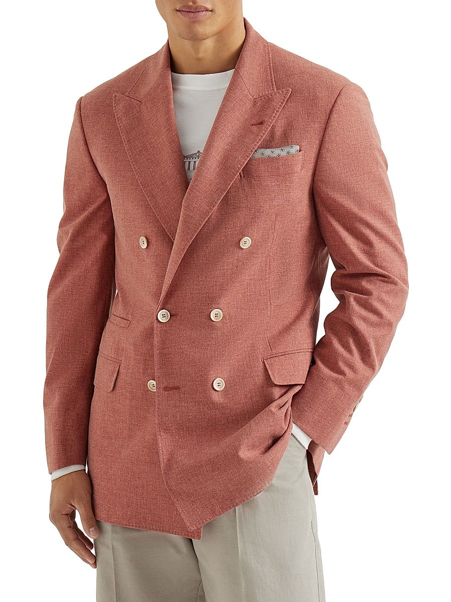 Men's Virgin Wool, Cotton and Silk Mouliné One and a Half Breasted Tailor Blazer - Orange - Size 40