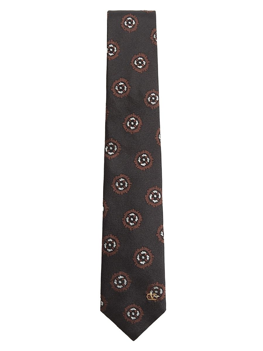 Men's Valentie Silk Jacquard Tie with Geometric Pattern - Black Multi