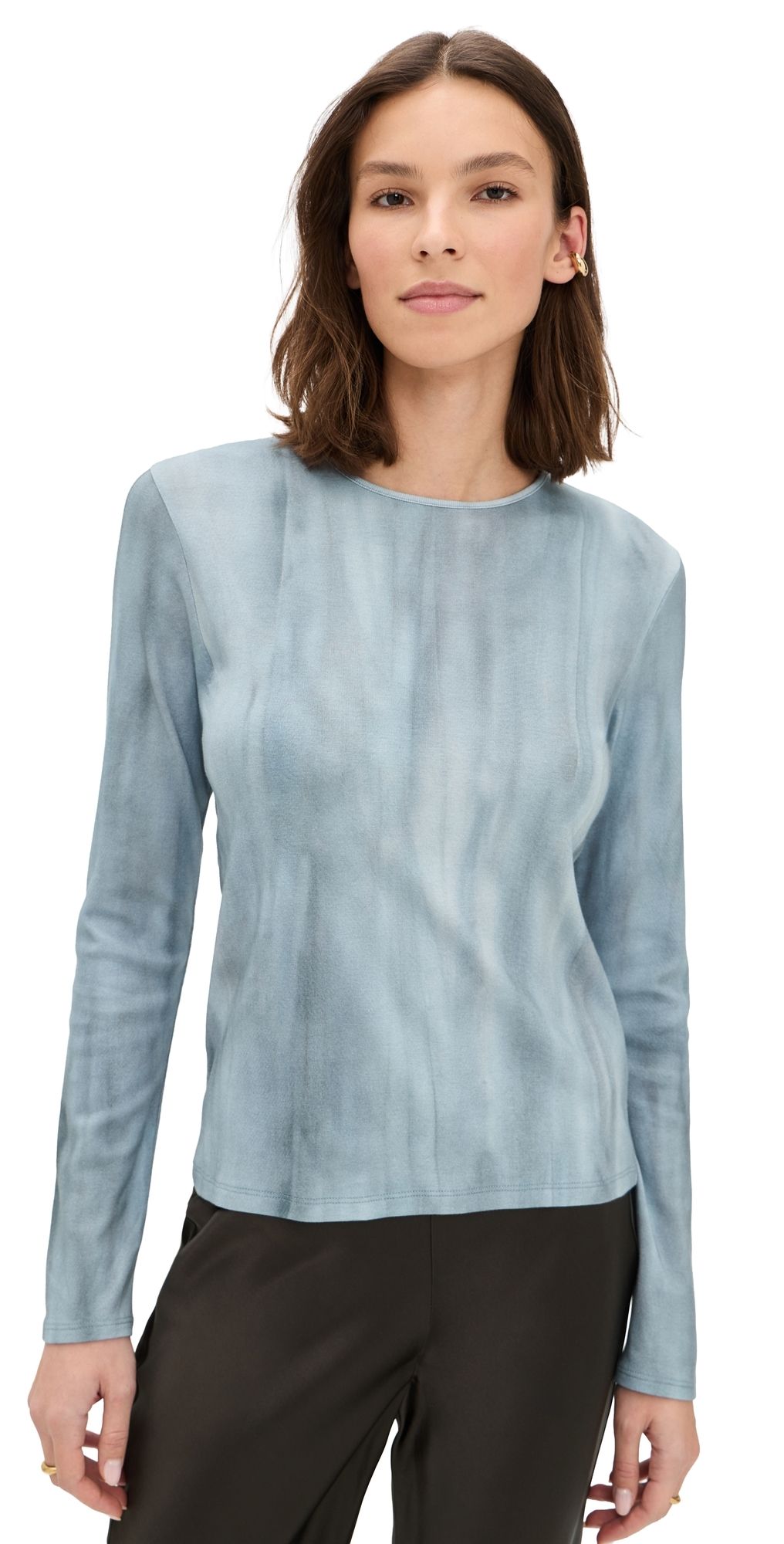 Vince Printed Long Sleeve Crew Tee Azura Wash L