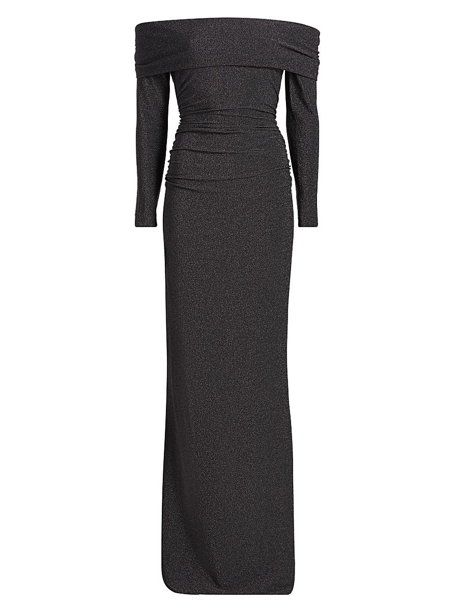 Women's Oleta Starry Shimmer Off-the-Shoulder Gown - Charcoal - Size 8