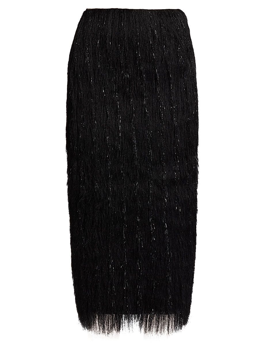 Women's Metallic Fringe Midi-Skirt - Black - Size 14