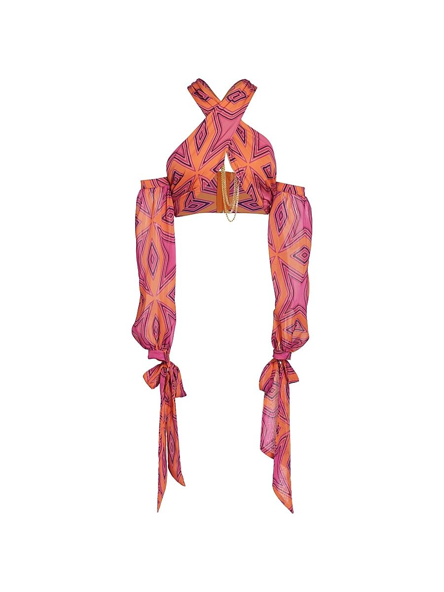 Women's Geometric-Printed Wrap Top - Diamond Print 2 - Size Medium