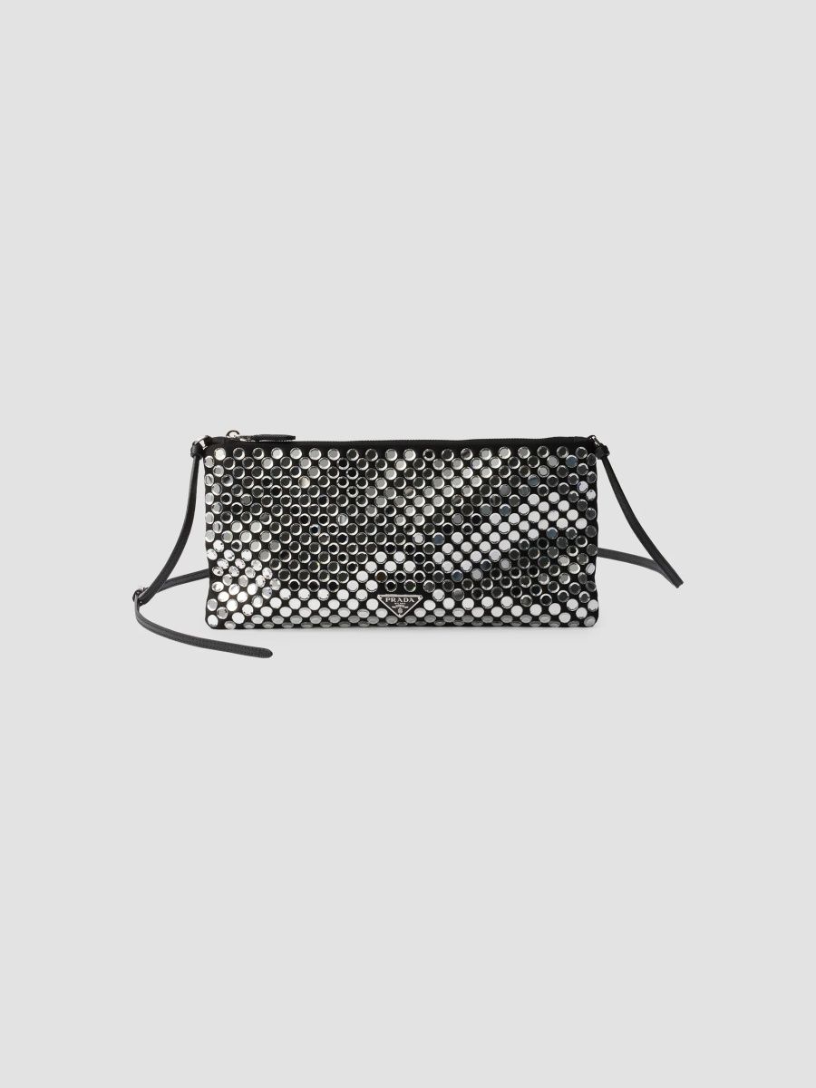 Prada Women's Small Satin and Crystal Shoulder Bag - Black Crystal