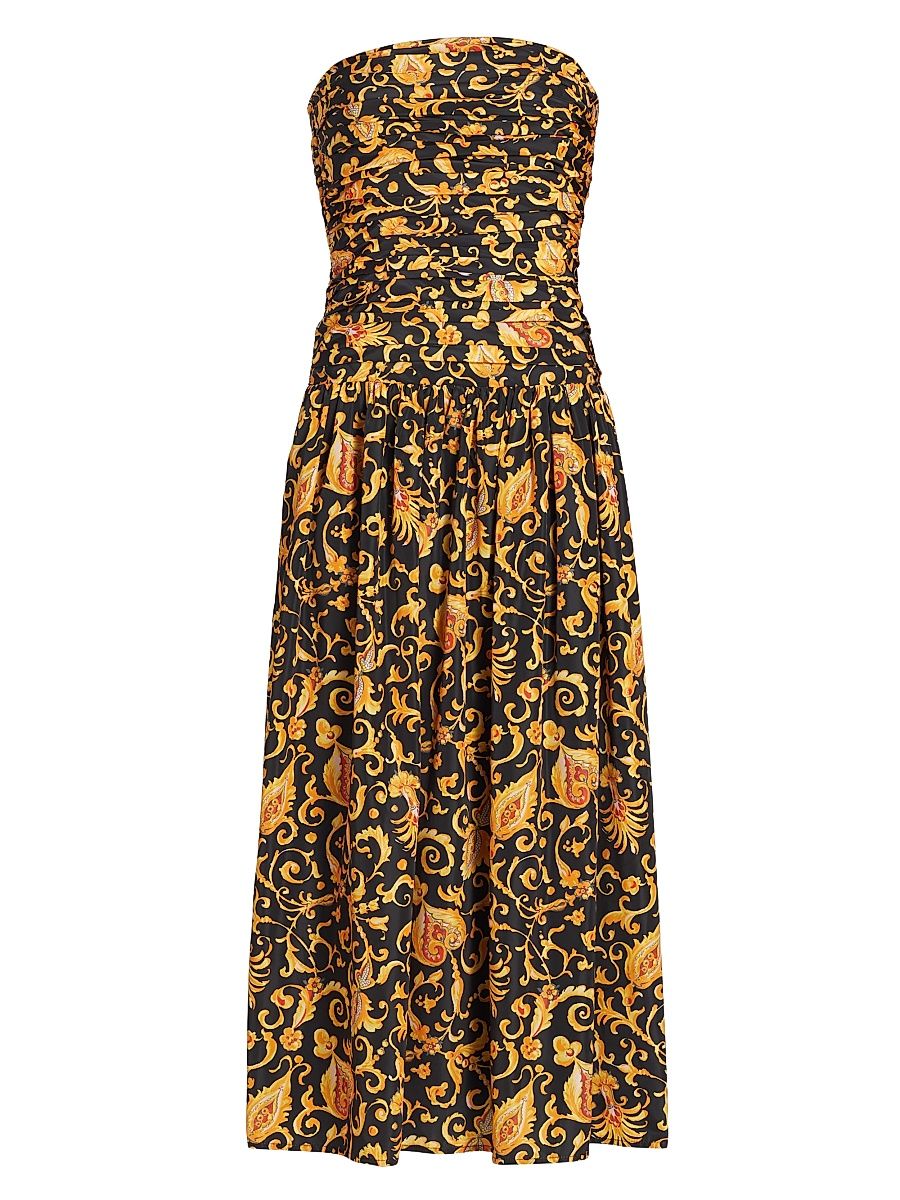 Women's Selma Baroque-Print Strapless Midi-Dress - Baroque Heart - Size 4