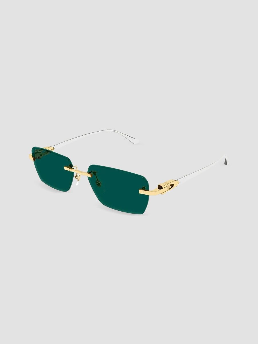 Cartier Men's Motifs De Cartier Ct0660S Plated Titanium Rimless Rectangular Sunglasses - Gold