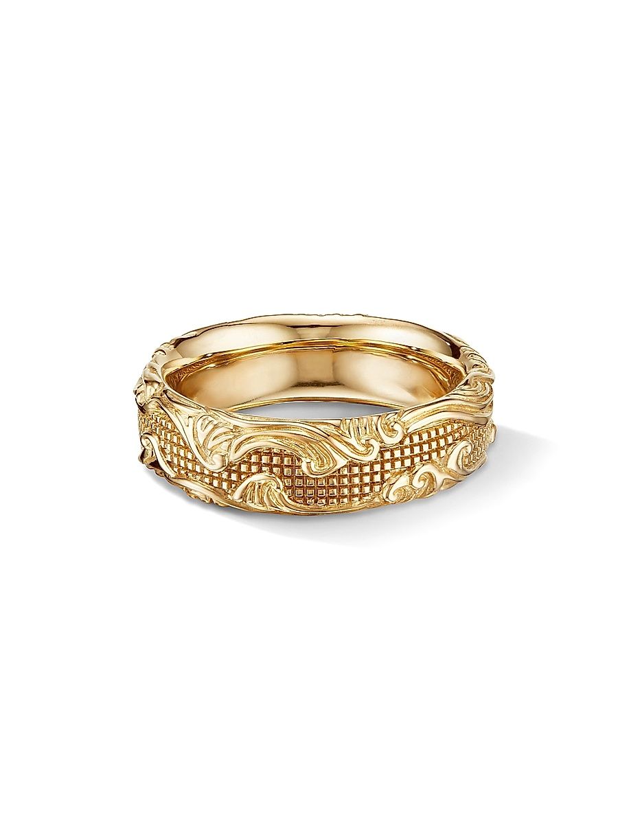 David Yurman Men's Waves Band Ring in 18K Yellow Gold, 7MM - Gold - Size 10