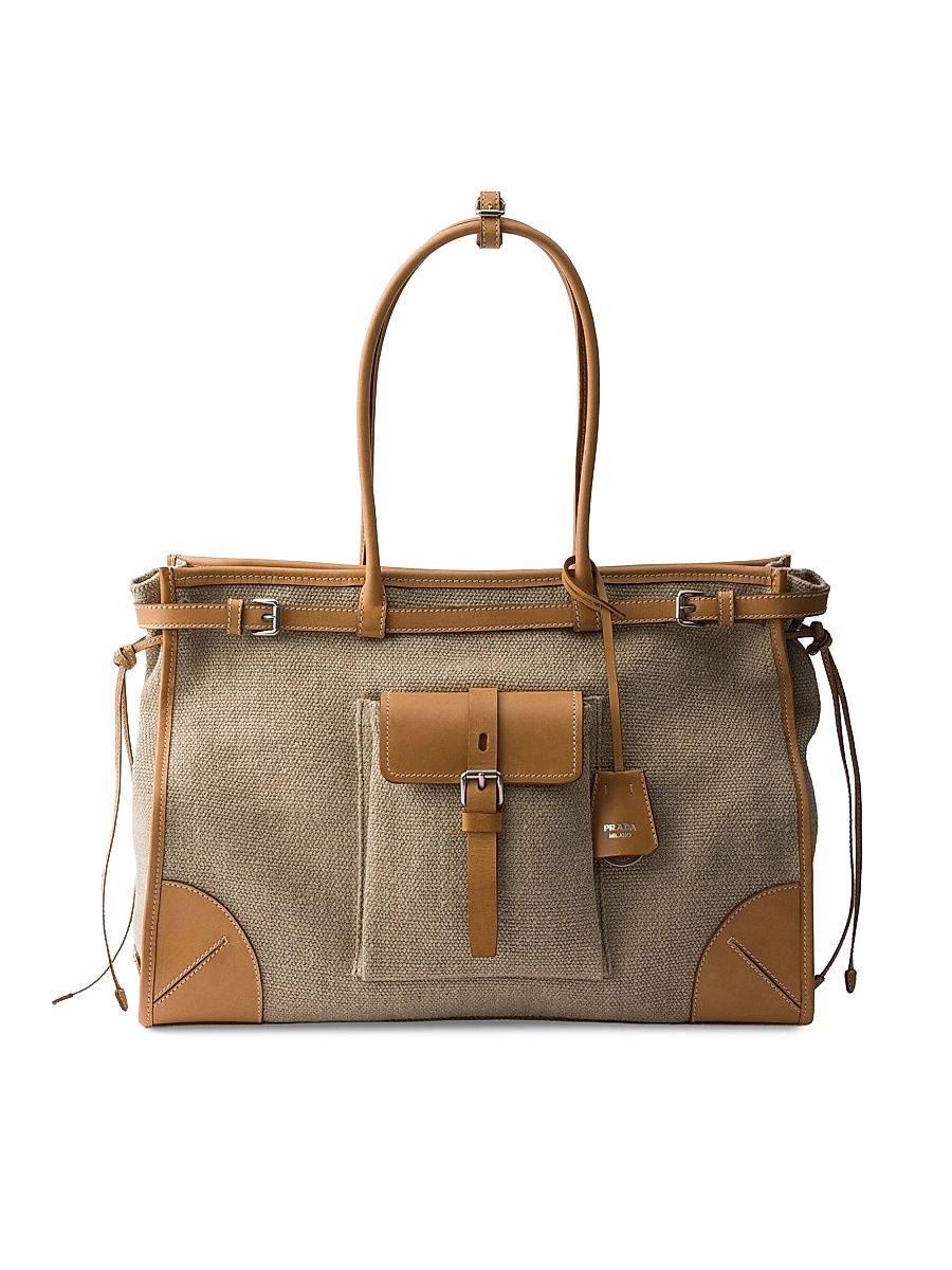 Women's Bonnie Linen and Leather Tote Bag - Beige Khaki