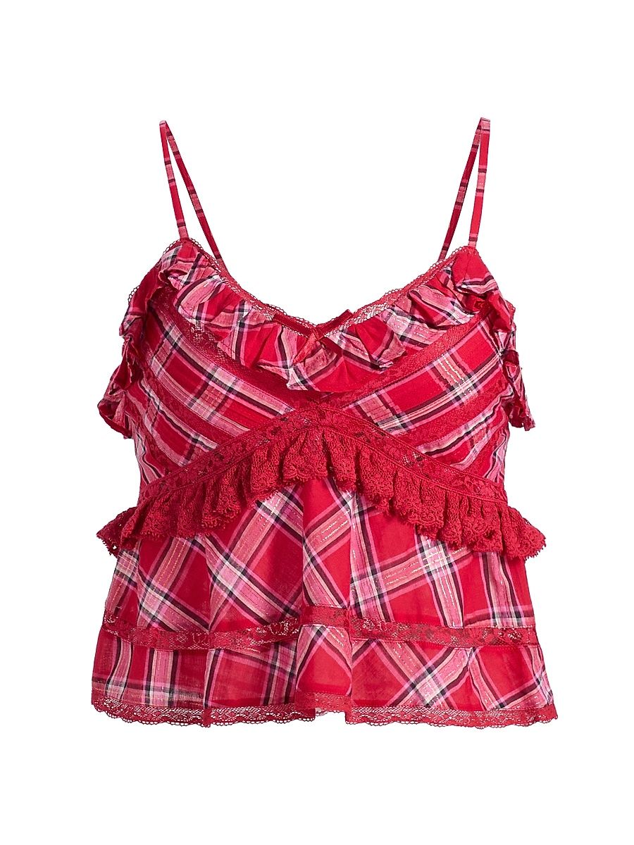 Women's Sormina Plaid Ruffle Top - Cherry Jubilee - Size Large