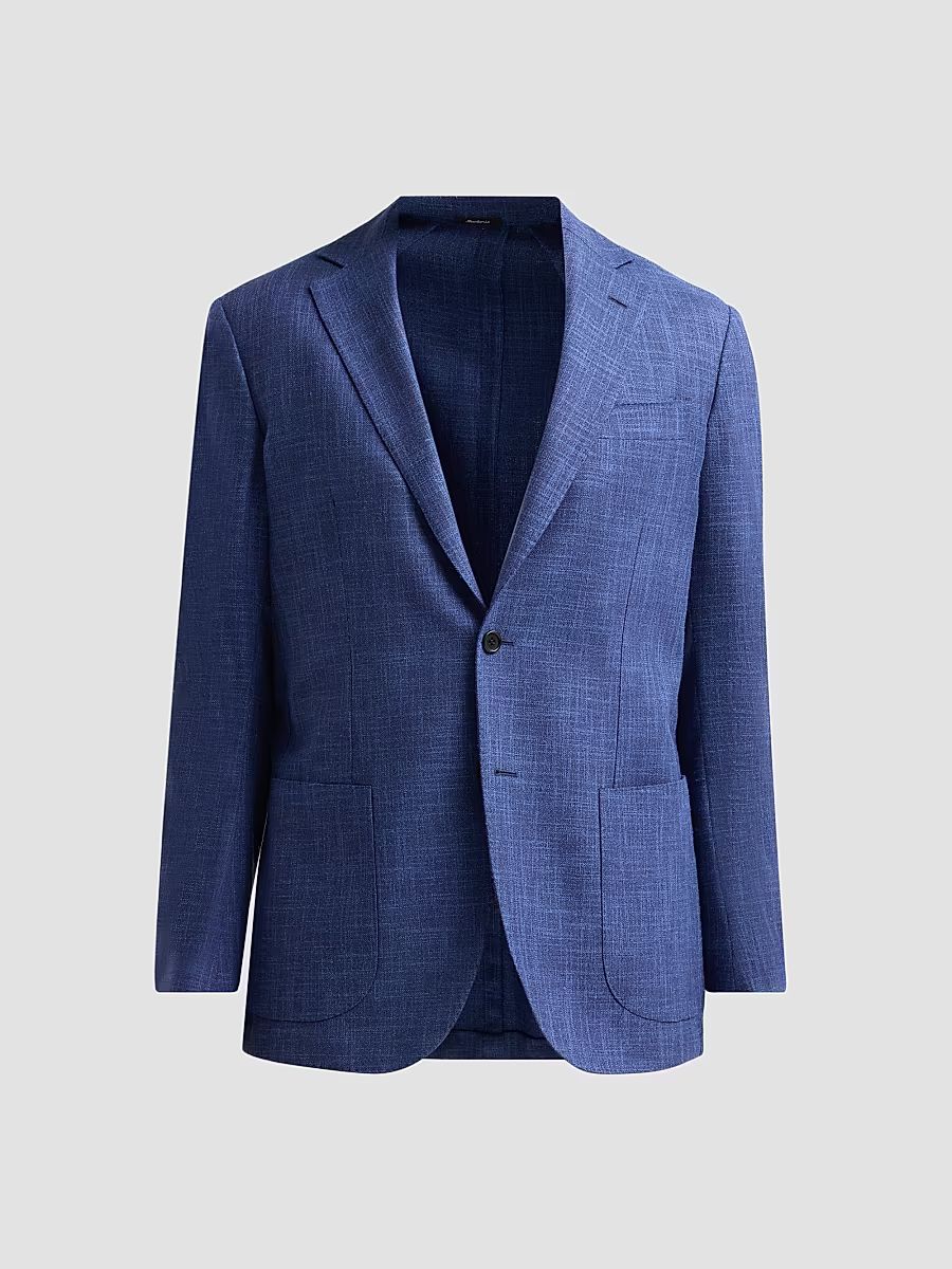 Men's Textured Wool-Silk-Cotton-Blend Sport Coat - Blue - Size 40
