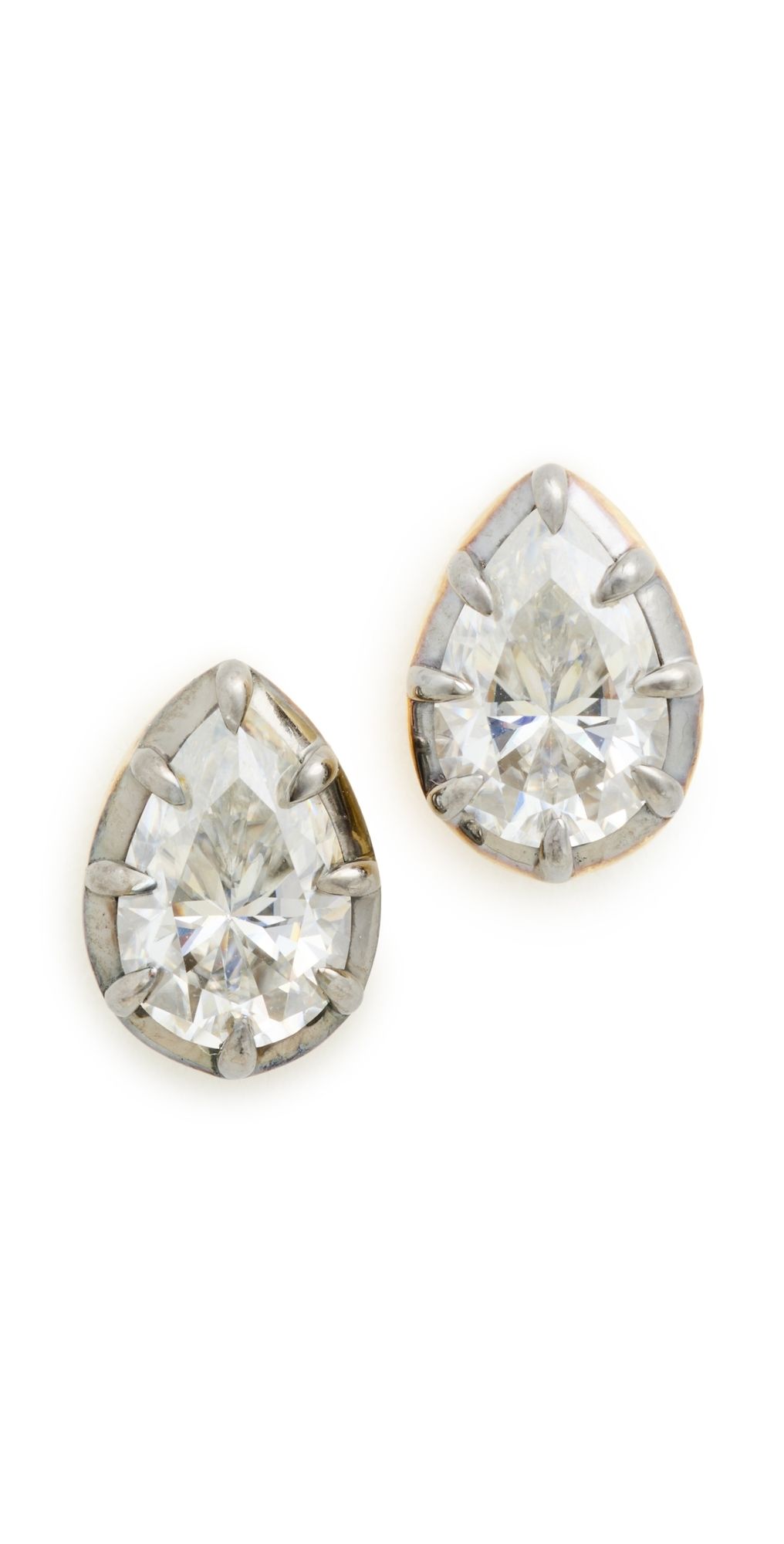 TTR Pear Georgian Cut Lab Grown Studs White Gold One Size