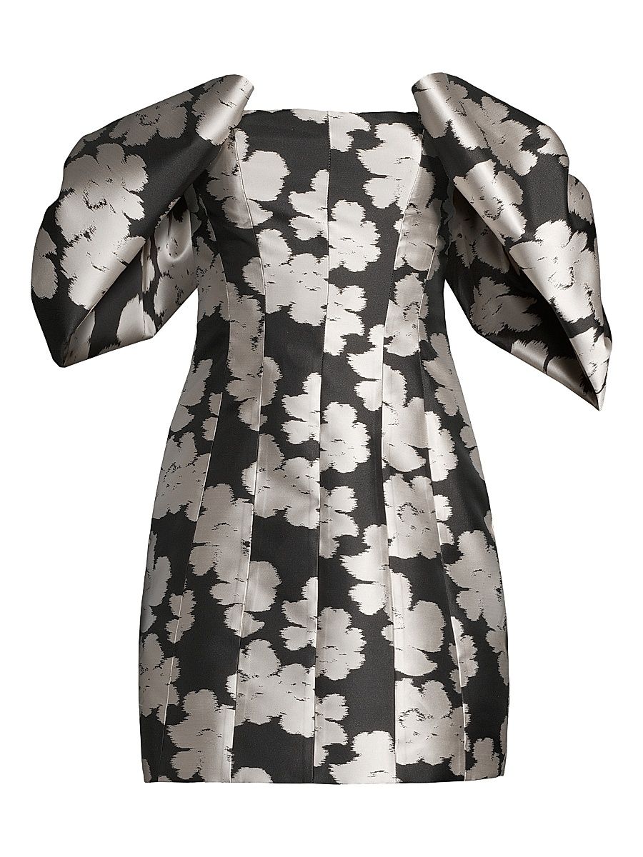 Women's Luna Puff-Sleeve Bow Minidress - Jet Optic Multi - Size 12