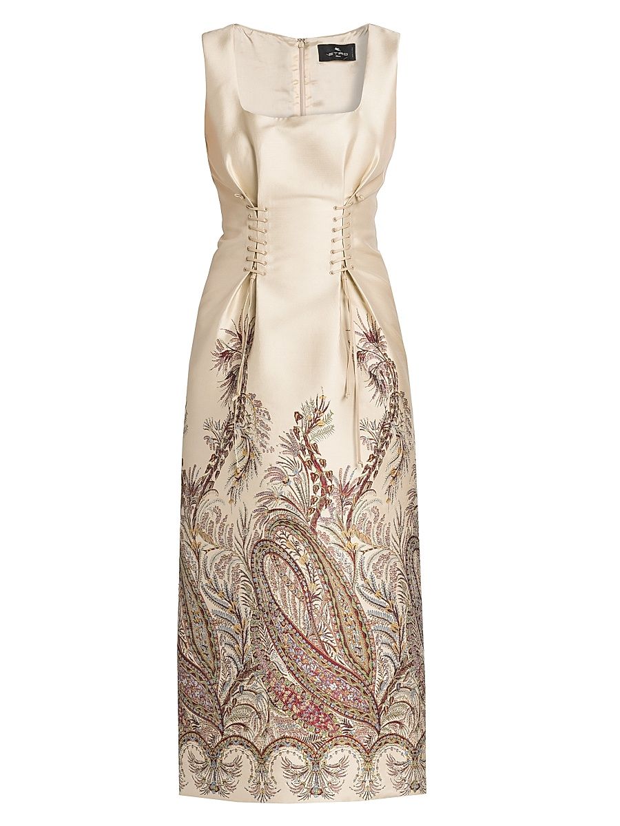 Women's Romantic Paisley Laced Cocktail Dress - Multicolor Beige Base - Size 4
