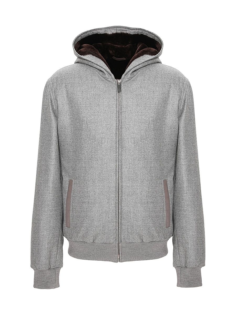 Men's Wool and Cashmere Jacket with Select Shearling Lamb Lining - Gray - Size Large