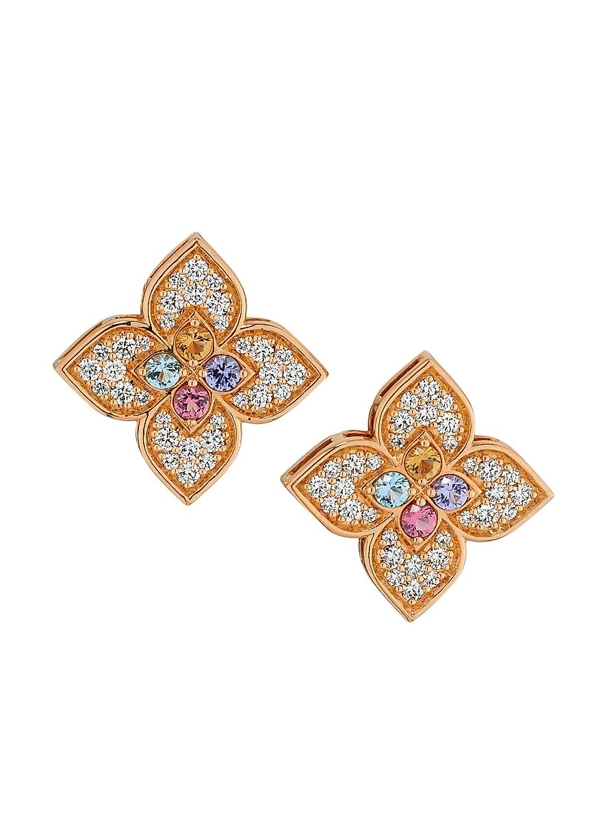 Women's Venetian Princess Carnivale 18K Rose Gold & Multi-Gemstone Flower Stud Earrings - Rose Gold