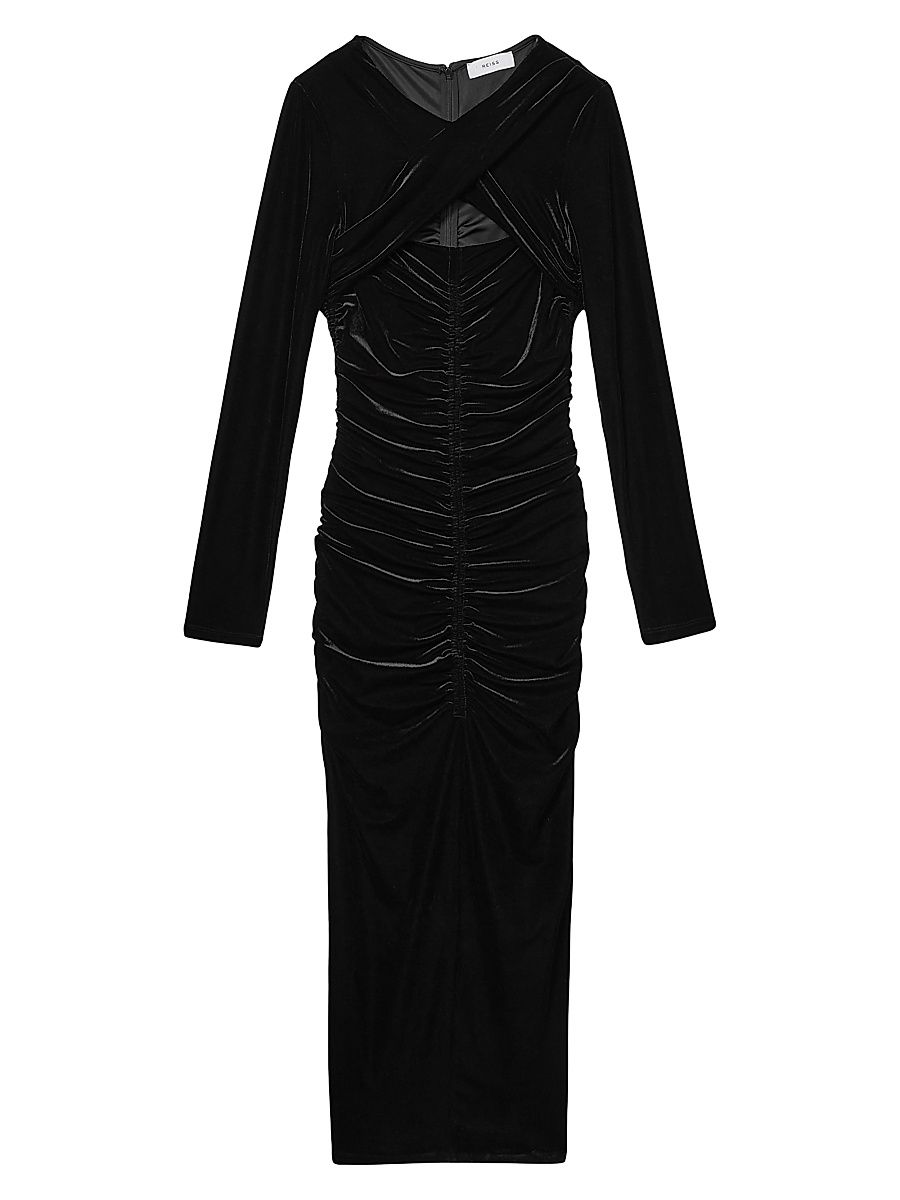 Women's Sia Velvet Ruched Midi-Dress - Black - Size 4