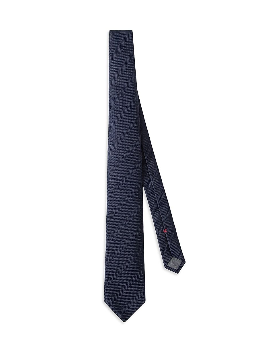 Men's Silk Chevron Tie - Navy Blue