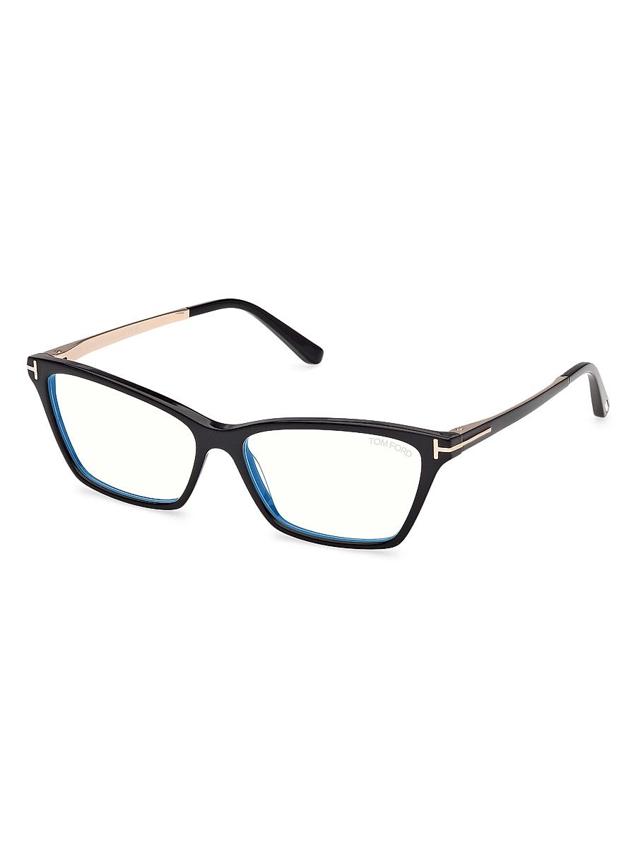 Women's 56MM Blue Block Rectangular Eyeglasses - Black Rose Gold