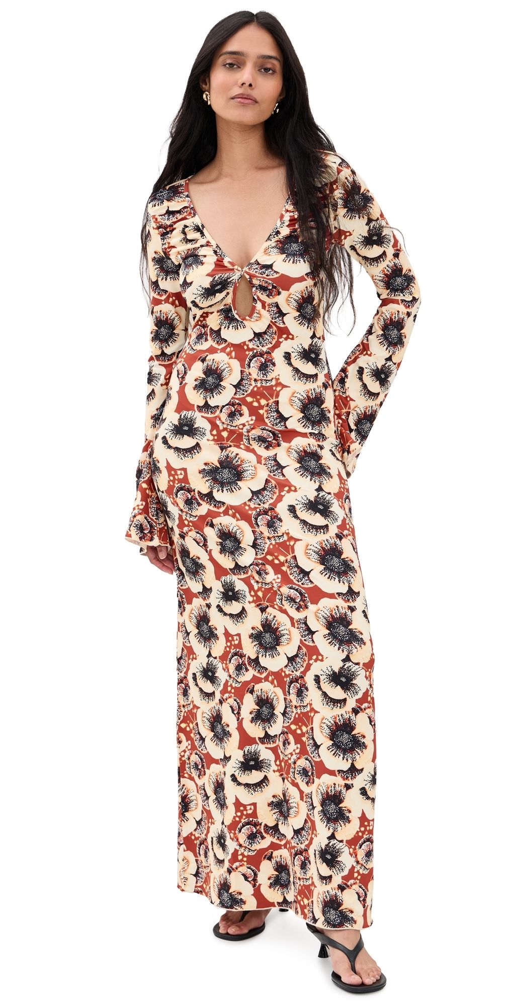 Eywasouls Malibu Diana Bell Maxi Dress Amber Poppy XL