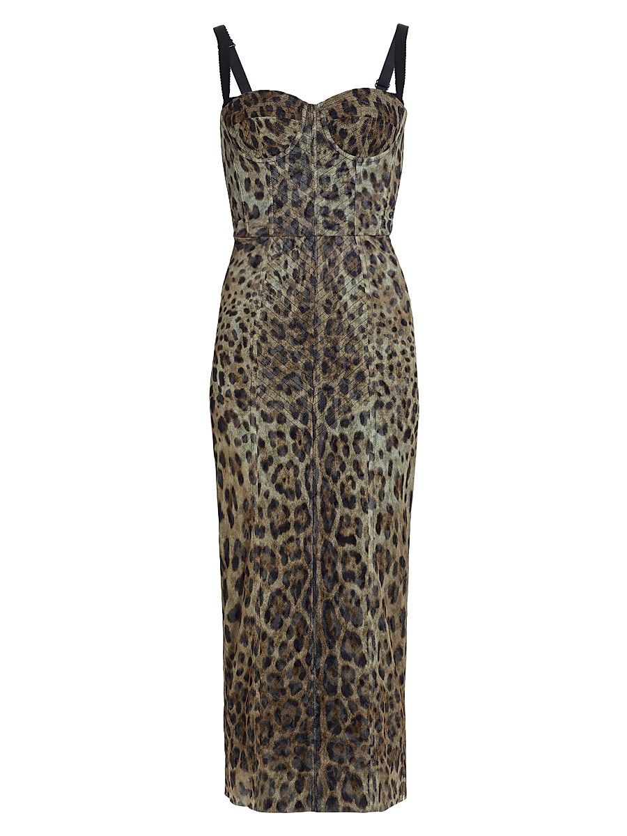 Women's Leopard-Print Tulle Pencil Midi Dress - Leopard - Size 14