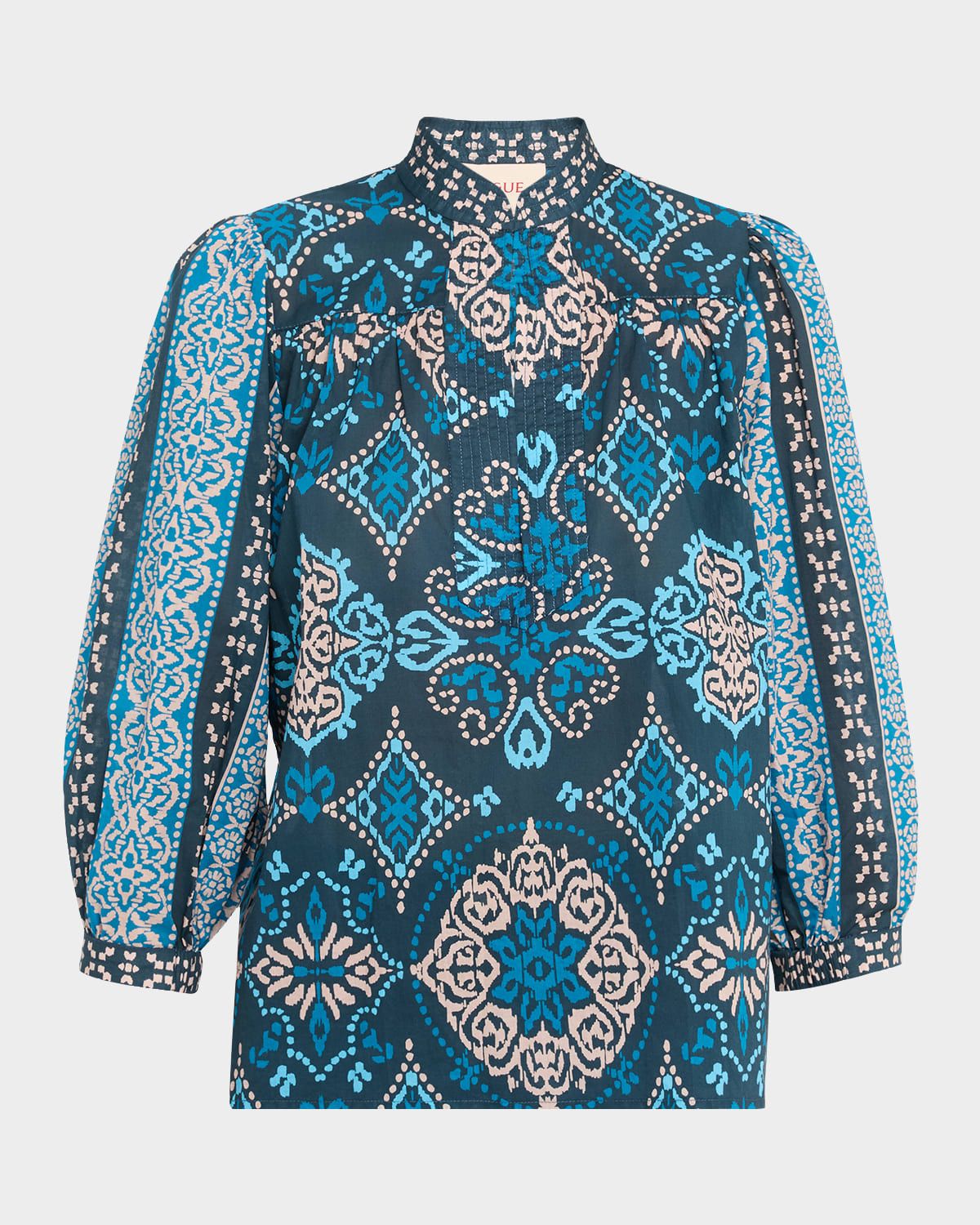 Danilia Medallion-Print Blouson-Sleeve Top
