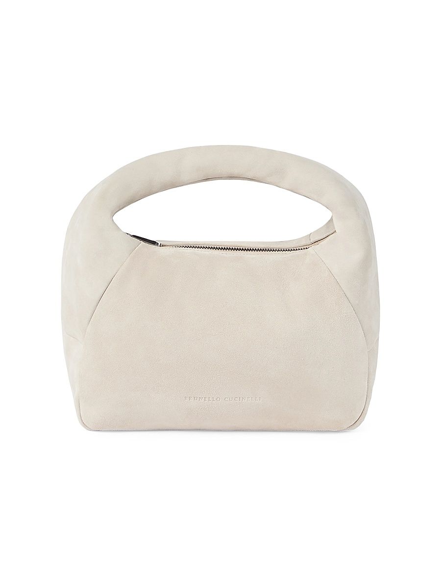 Women's Duo Small Top Handle Bag in Soft Suede - Ecru