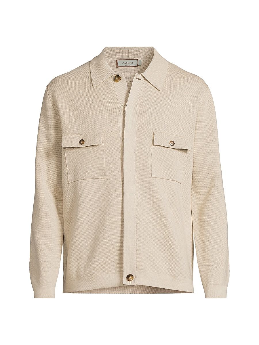 Men's Cotton-Blend Button-Up Overshirt - Tan - Size 42