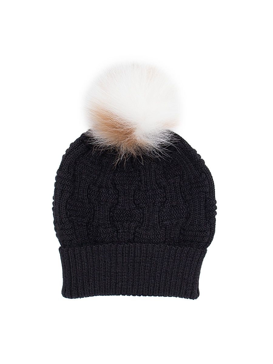 Women's Alpaca Knit Pom-Pom Beanie Hat - Black