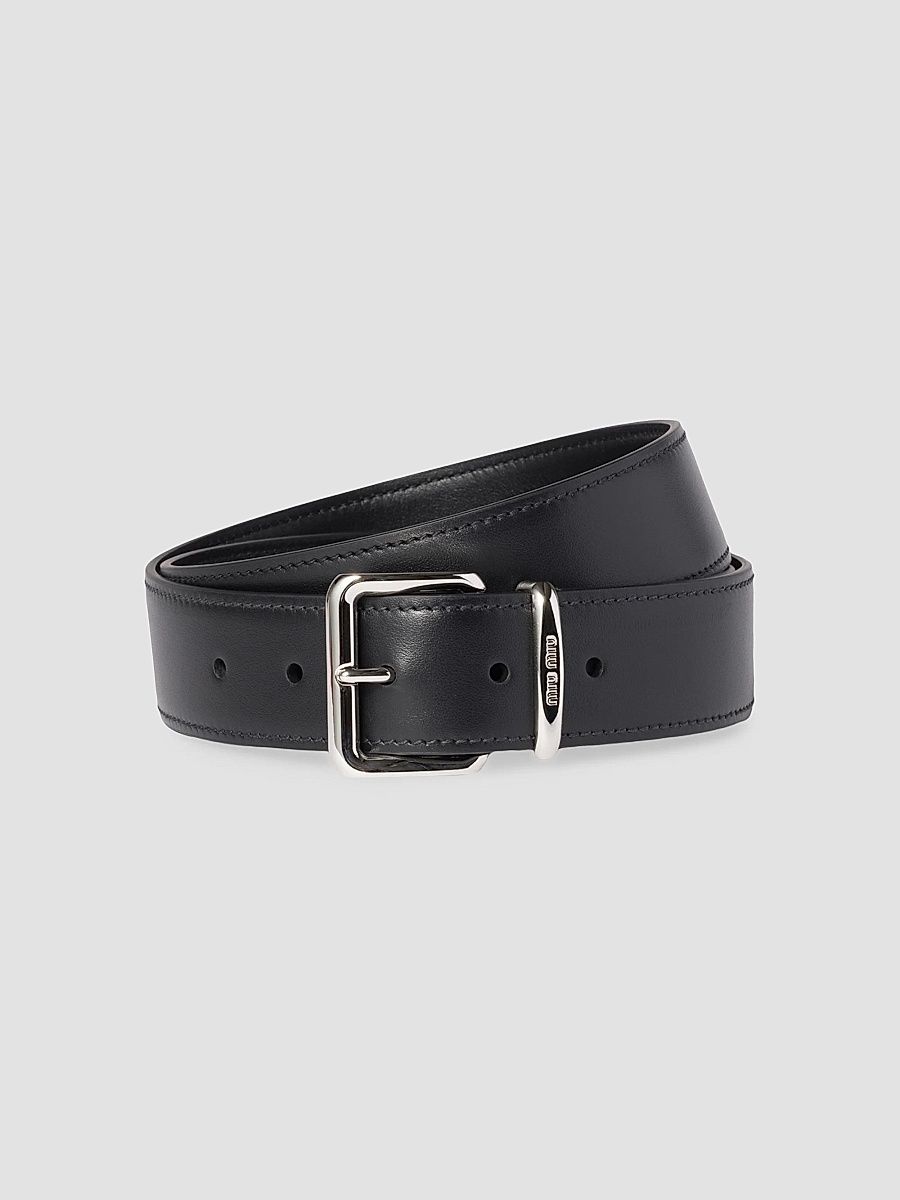 Miu Miu Women's Leather Belt - Black Silver - Size 34